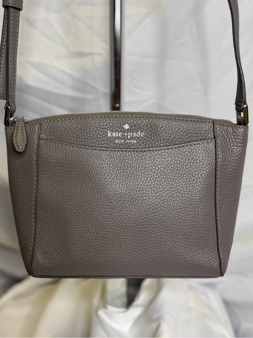 KATE SPADE Monica Grey Pebbled Leather Crossbody Bag; Style # WKR00258